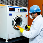 Electrical Safety Testing Lab**

Prompt: "A brightly lit electrical testing laboratory in Portugal. Engineers in lab coats meticulously examining a prototype washing machine with electrical test equipment. Sparks are subtly visible, simulating a voltage surge. Focus on safety equipment, like gloves and eye protection. Background includes posters with IEC and LVD safety standards. A multimeter and Hi-Pot tester are visible."

**