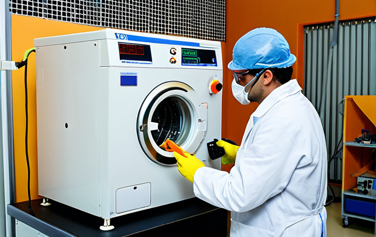 Electrical Safety Testing Lab**

Prompt: "A brightly lit electrical testing laboratory in Portugal. Engineers in lab coats meticulously examining a prototype washing machine with electrical test equipment. Sparks are subtly visible, simulating a voltage surge. Focus on safety equipment, like gloves and eye protection. Background includes posters with IEC and LVD safety standards. A multimeter and Hi-Pot tester are visible."

**