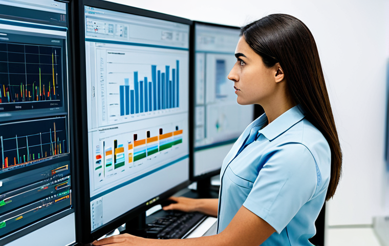 A highly focused professional female engineer in a modest, appropriate work uniform, standing thoughtfully in a clean, brightly lit modern industrial control room in a factory in Portugal. She is intently observing complex data on multiple large monitors, with one hand resting on a console, suggesting deep analysis. The environment features advanced machinery and control systems in the background, subtly blurred. Her expression is calm, dedicated, and reflective of a problem-solving mindset. perfect anatomy, correct proportions, natural pose, well-formed hands, proper finger count, natural body proportions. Safe for work, appropriate content, fully clothed, professional dress, high-quality studio photography.