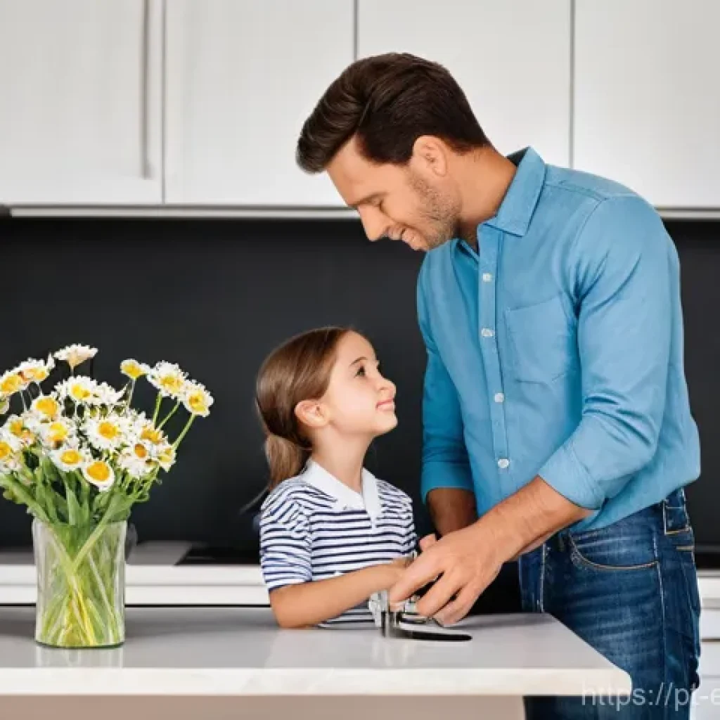 전력 시스템 시험 장비 - **Prompt:** A cozy, modern kitchen with warm lighting, featuring a young father carefully inserting ...