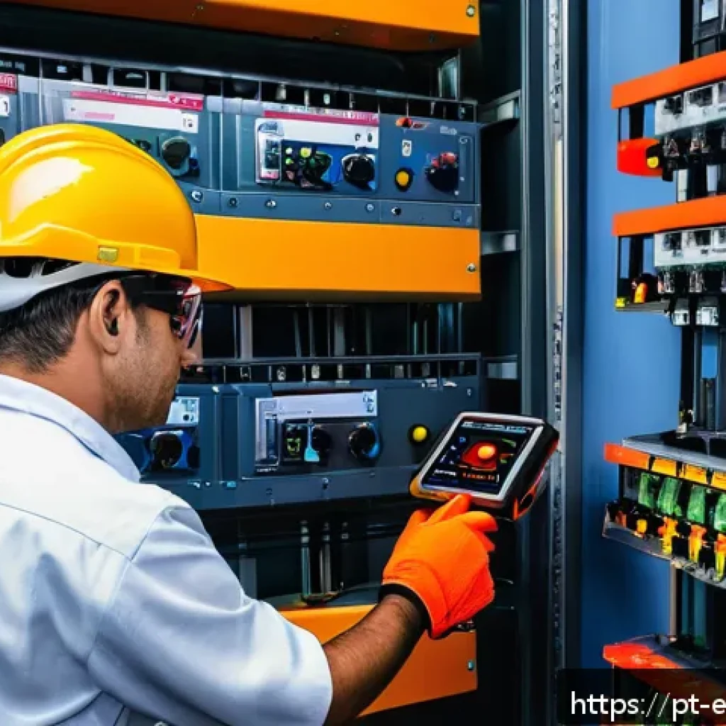 전기기기 고장 분석 - A highly detailed industrial scene showing a skilled technician performing infrared thermography ins...