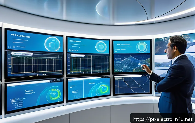 전력 계통 안정성 - A futuristic urban smart grid control center in Brazil, featuring advanced real-time monitoring scre...