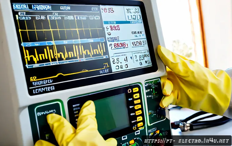 전자 시험 장비 - Photorealistic modern electronics test laboratory in Portugal, close-up of a technician’s hands wear...