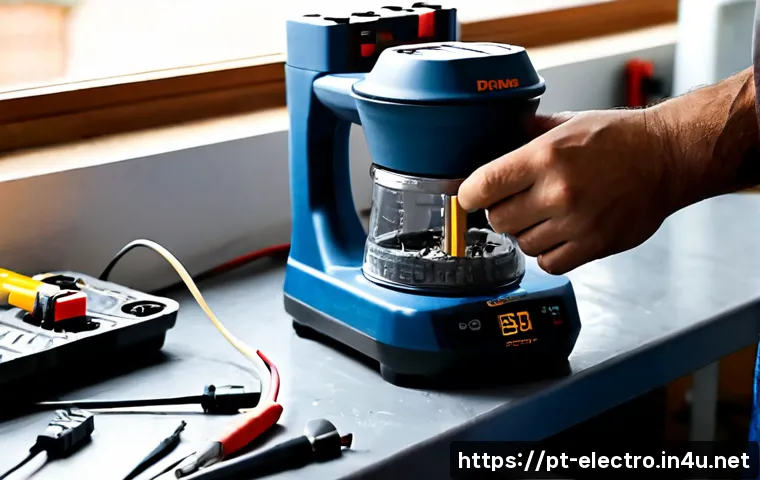 Home 17 전기기기 수리 - Photorealistic close-up of a skilled Portuguese electrical repair technician at a clean home worksho...
